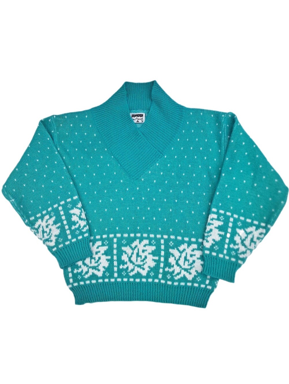 Vtg Two Of Hearts Green Knit Long Sleeve Cottagecore Preppy Sweater Girls S(7/8)